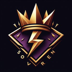 Official logo for House of Sovren, featuring a minimalist geometric crown integrated with a lightning bolt symbol in gold and dark tones.